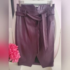 NWT Vegan Leather Belted Midi Skirt